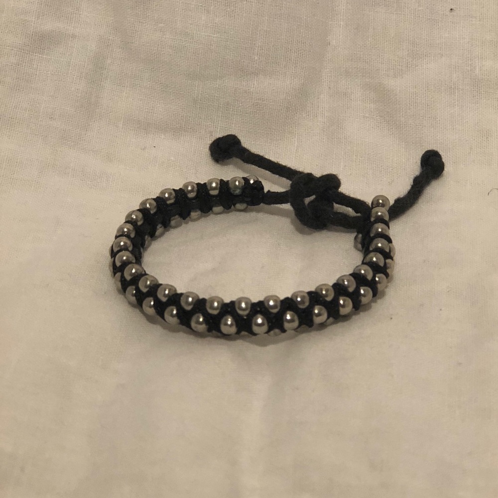 Black Cord and Silver Beaded Bracelet